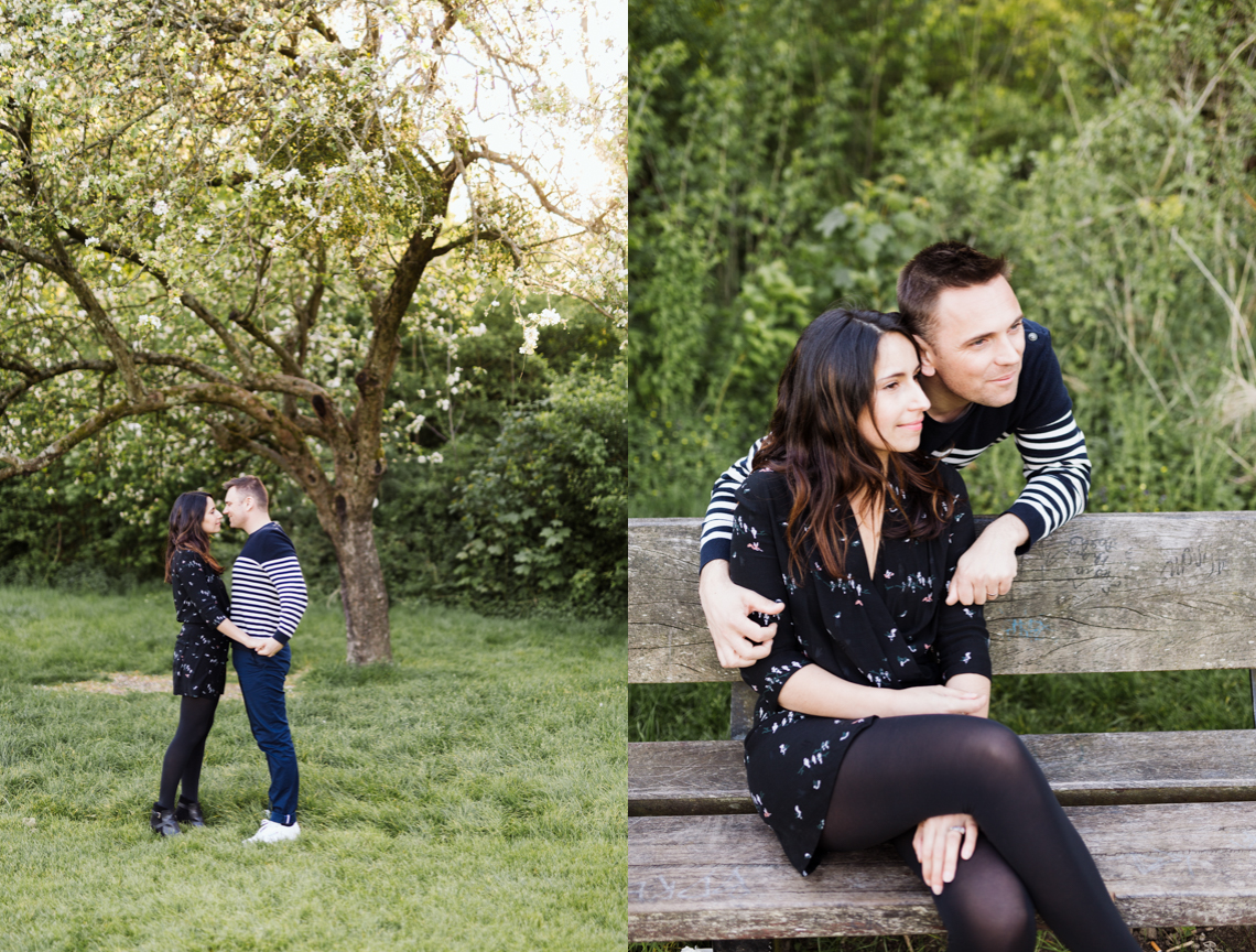 couple sous des cerisiers blanc en fleurs